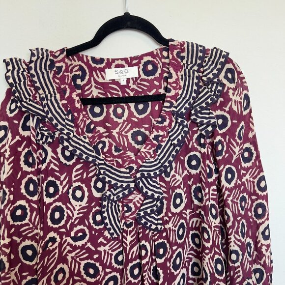 Sea NY New York V-neck Ruffle Floral Midi Dress Size 4 Deep Purple - Picture 3 of 6